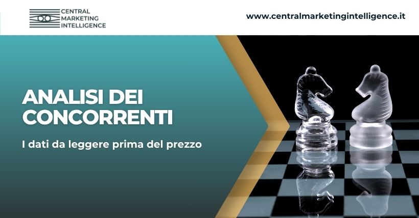 Analisi dei concorrenti con pezzi degli scacchi su una scacchiera, simbolo di strategia e competizione aziendale.