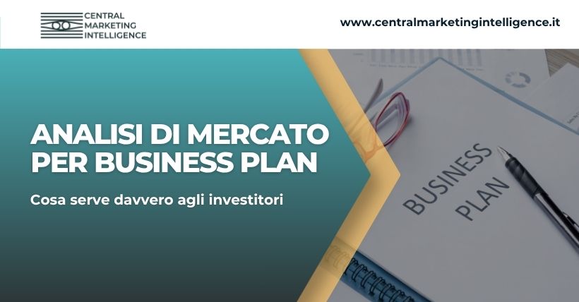 Copertina dell’articolo Analisi di mercato per business plan con documento business plan, grafici e branding Central Marketing Intelligence.